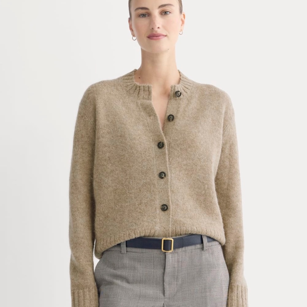 Everlane Women's Crew Cardigan in Alpaca in Dark Camel, Size L sold out color